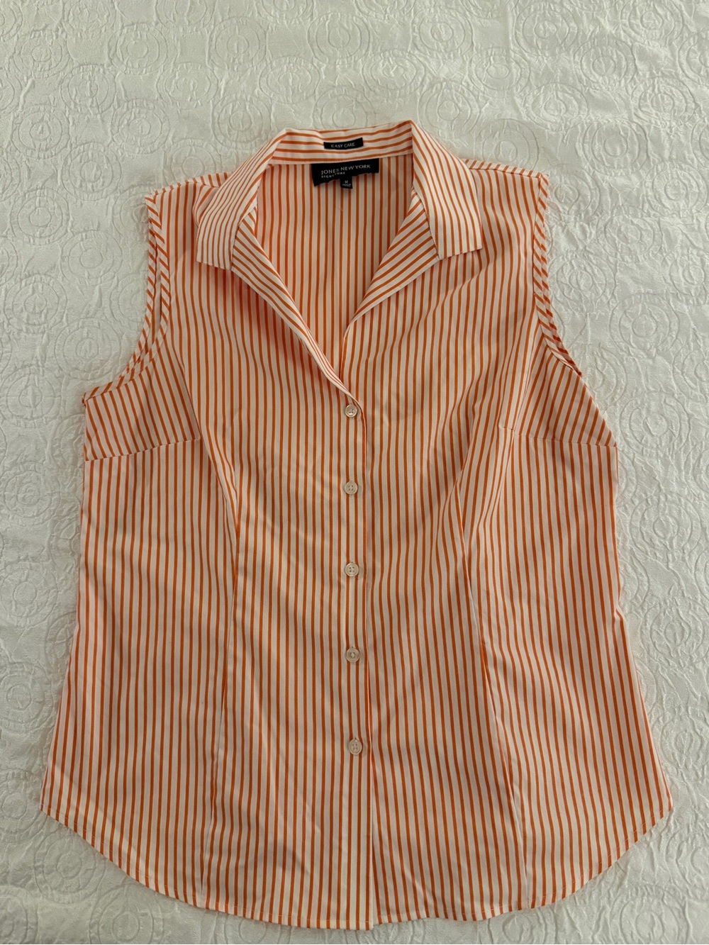 Jones New York Orange White Striped Sleeveless Button-Down Shirt Size Medium